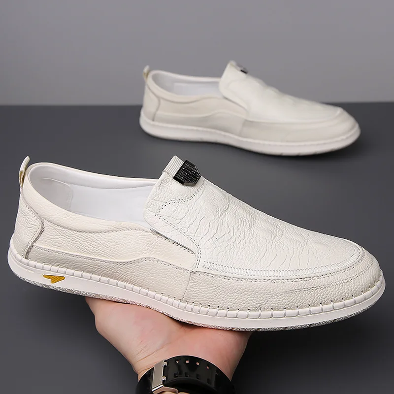 Spring New Shoes for Men Genuine Leather Casual Shoes Fashion Flat Skateboard Shoes Comfortable Slip-on Loafers