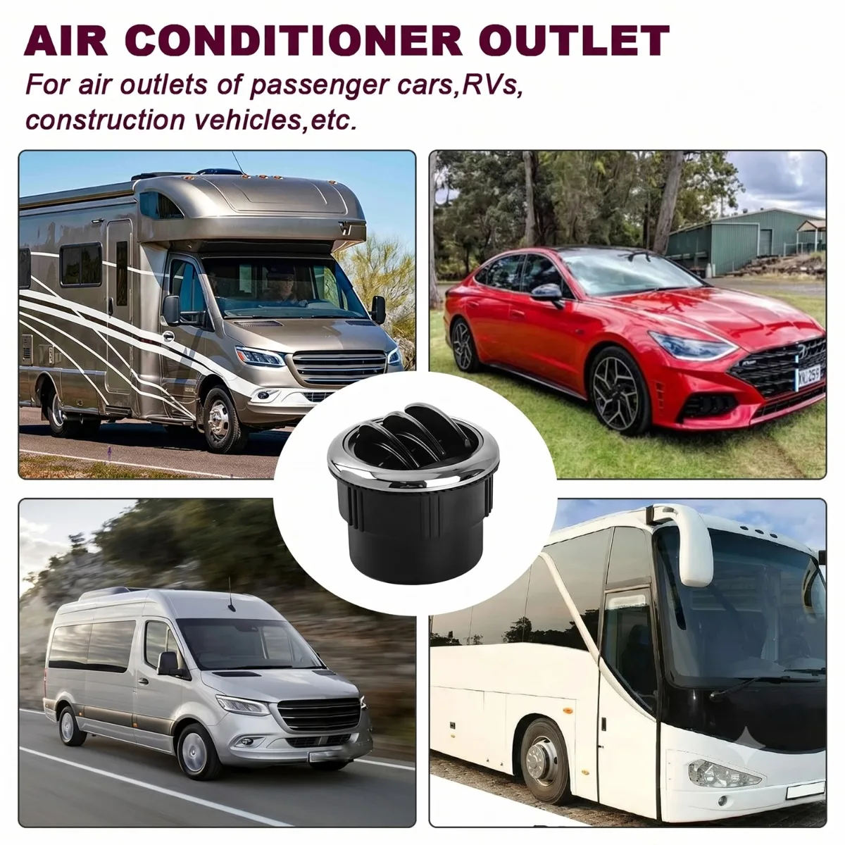 80MM Universal Knob Type Rotation Air Outlet Vent Car Vent Dashboard Air Conditioning Vent Deflector for Camper Caravan Truck