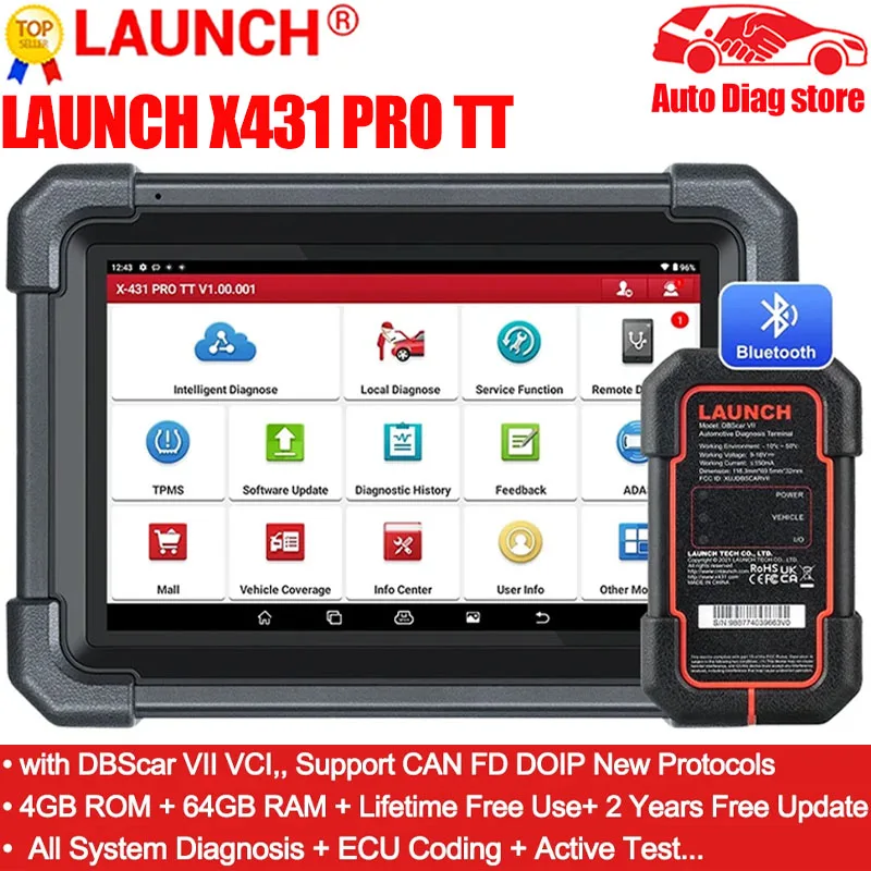 

2024 Newset LAUNCH X431 PRO V 5.0 PK X431 TT Car Diagnostic Tool With DBScar VII OBD2 Scanner Full System ECU Coding Active Test