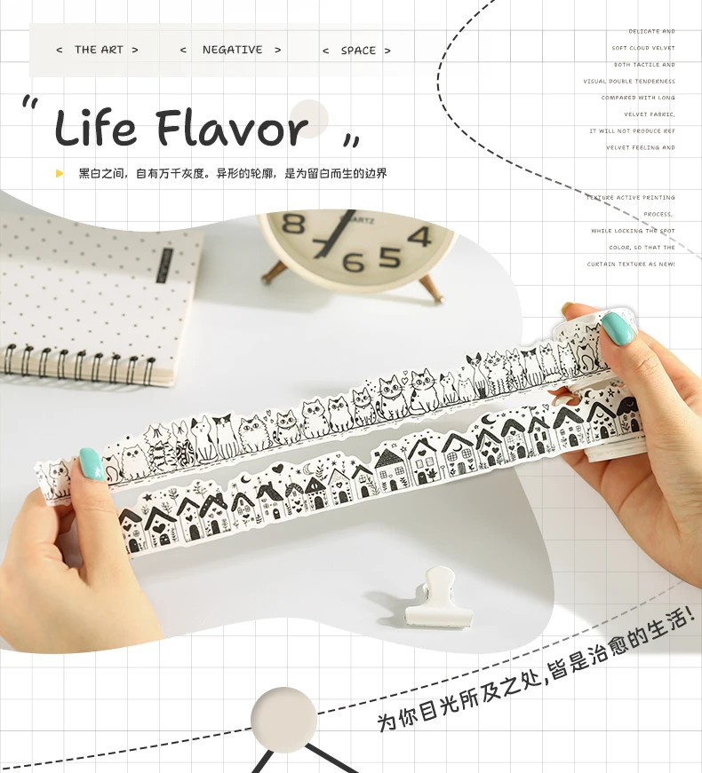 Journal GO 3cmx2m Kawaii Schwarz-Weiß Niedliches Lebenssticker Washi Tape DIY Scrapbook Journal Tagebuch Album Schreibwaren Masking Tape – Detail 3