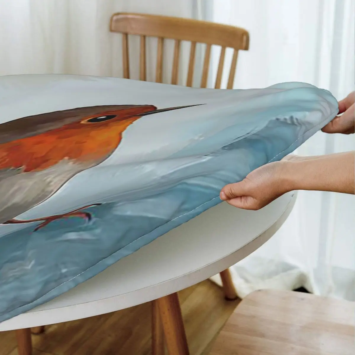 Robin Waterproof Round Tablecloth Oilproof Table Cloth for Kitchen Events Dining Table Cover