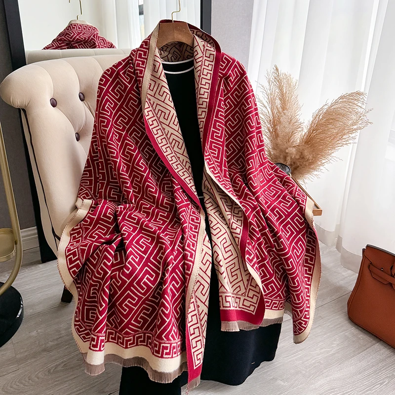 Winter Warm Cashmere Scarf for Women Luxury Pashmina Blanket Thick Shawl Wrap Neckerchief Fashion Bufanda Echarpe Poncho 2024