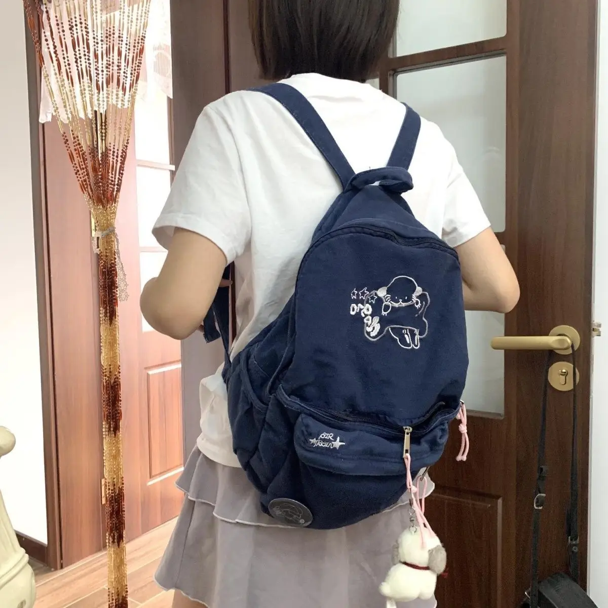 Japanese Simple Kawaii Otter Backpack Denim Handbag Shoulder Bags Large Capacity Student Schoolbag Cute Women Backpack