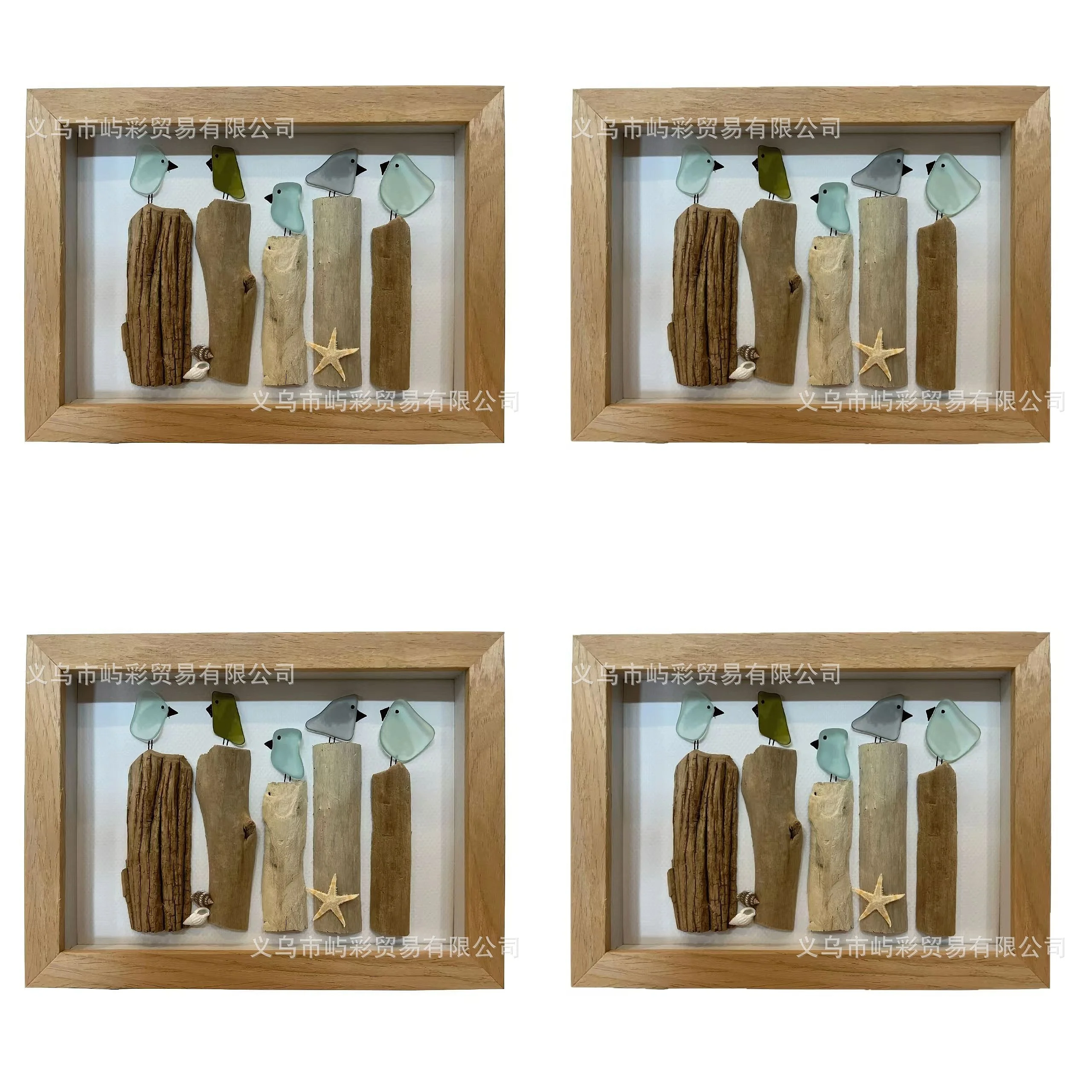 Handmade Christmas Gift 3D Driftwood Bird Ornament Sea Glass Bird Photo Frame Decor