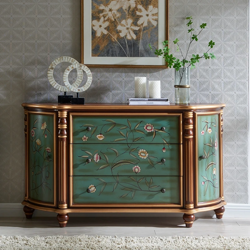 

Entrance cabinet, chest cabinet, foyer, solid wood painted decorative cabinet, European retro American aisle , se