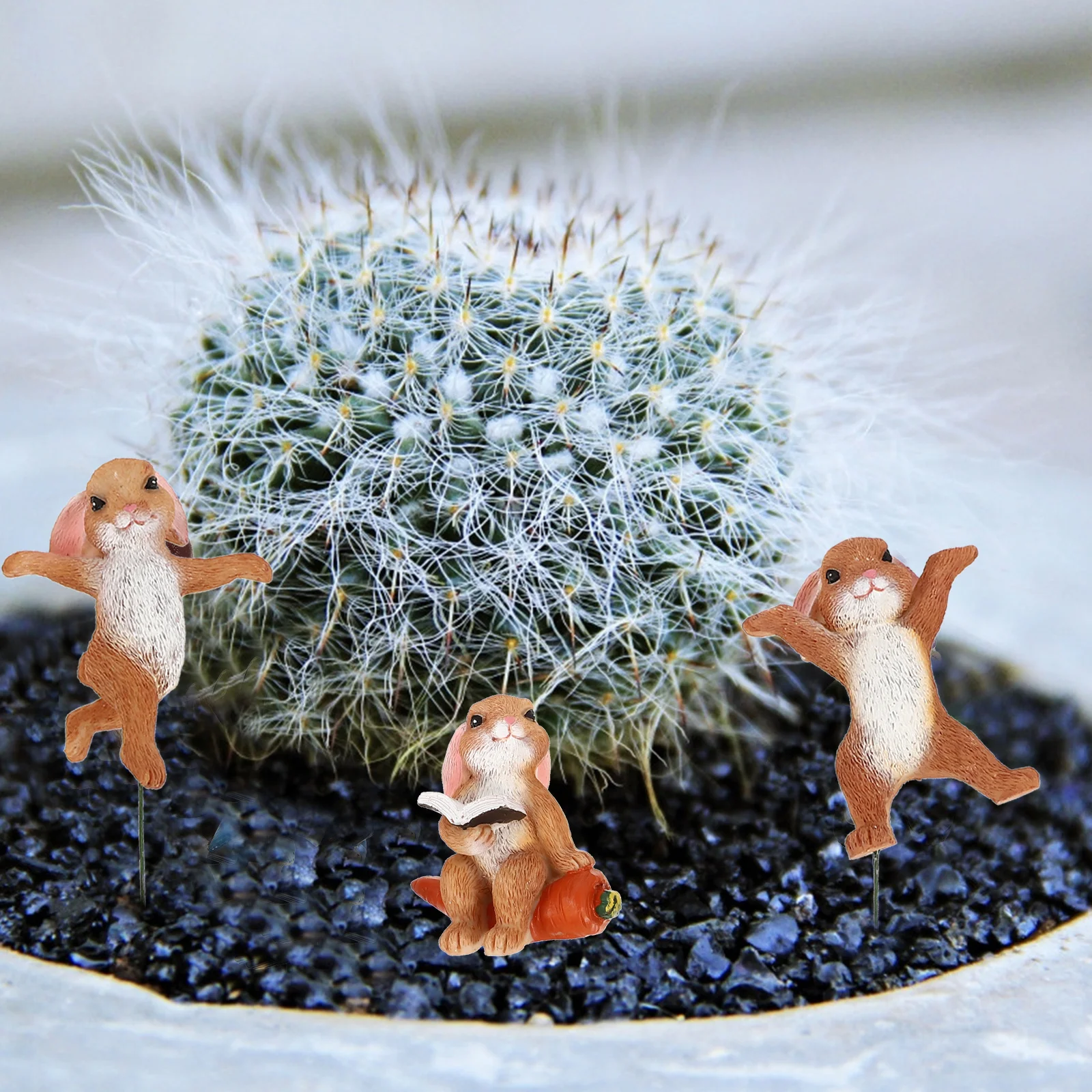 

5Pcs Animal Potted Ornament Lovely Resin Rabbit Decor Compact Garden Balcony Yard Scene Resin Craft Adornment Rabbit Adornment