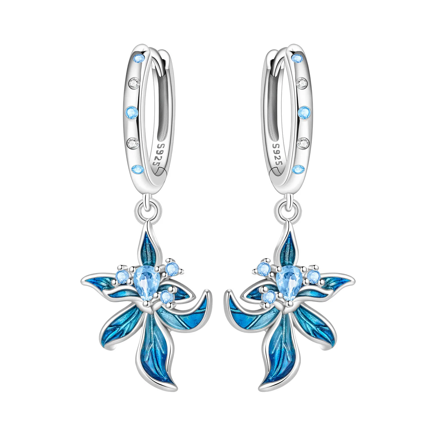 925 Sterling Silber Blumen-Ohrringe, exquisite blaue und violette Iris-Blumen-Ohrringe, modischer Ohrschmuck, Geschenk für Mädchen – Detail 6