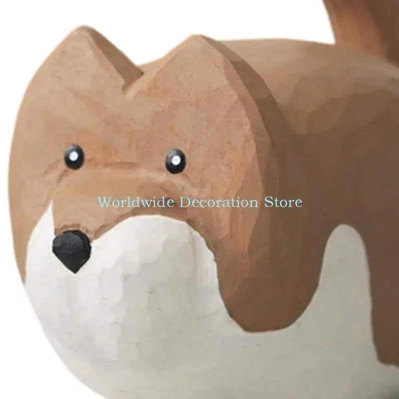 Q39B Basswood Animal Figurine Wolf Decorative Gift for Animal Birthday Christmas Table Shelf Decoration