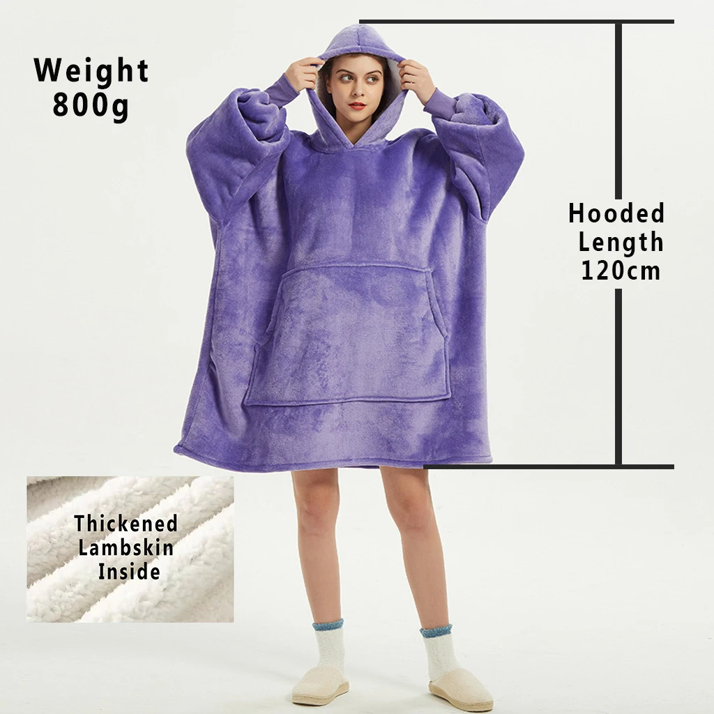 Winter Hoodies Sweatshirt Women Men Pullover Fleece Giant TV Oversized Blanket with Long Flannel Sleeves