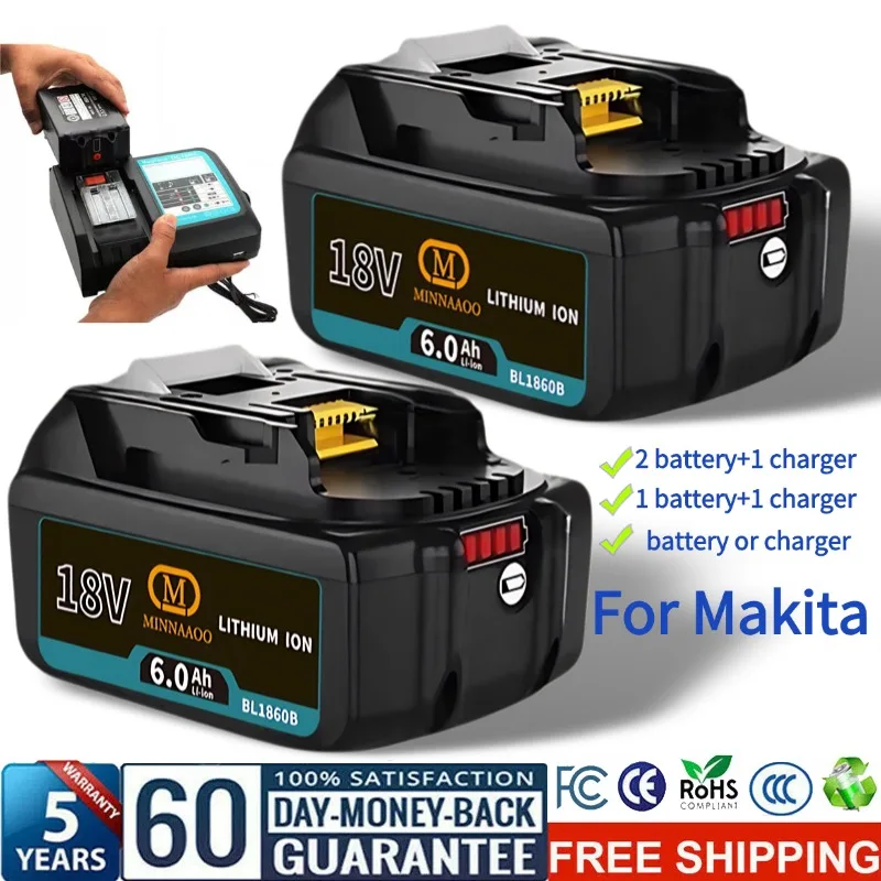 

100% Original For Makita 18V Battery Rechargeable Lithium, Double Runtime Replacement for BL1840 BL1850 BL1830 Electric Tools