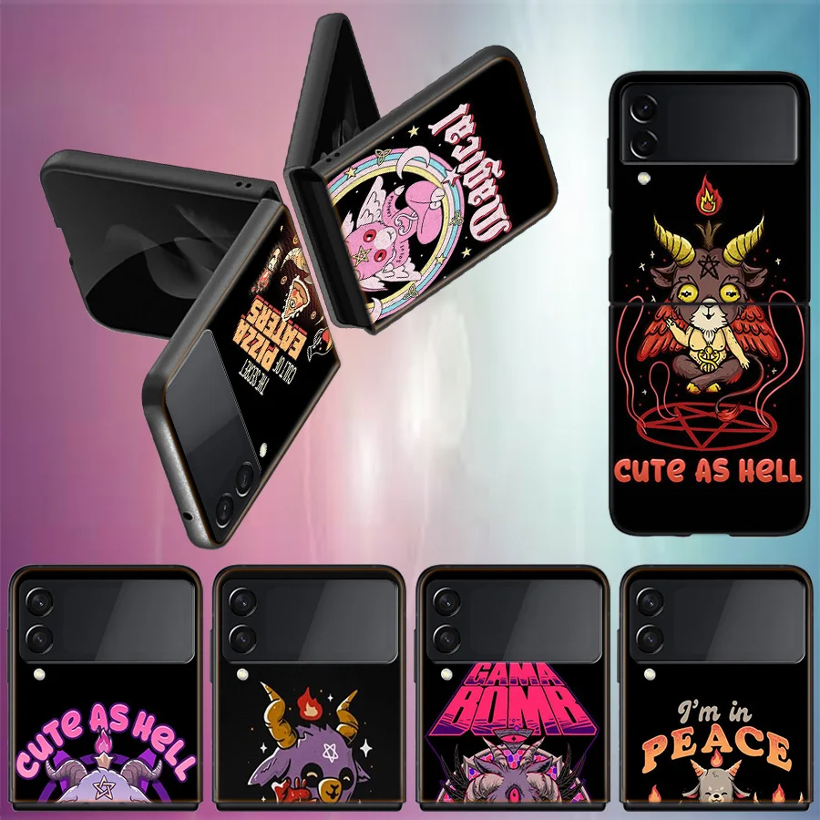 Cute Hell Hail Satan Evil For Samsung Galaxy Z Flip 5 4 3 Case Shockproof Hard Cover For Phone Z Flip 6 5G Z Flip 5 4 5G TPU PC