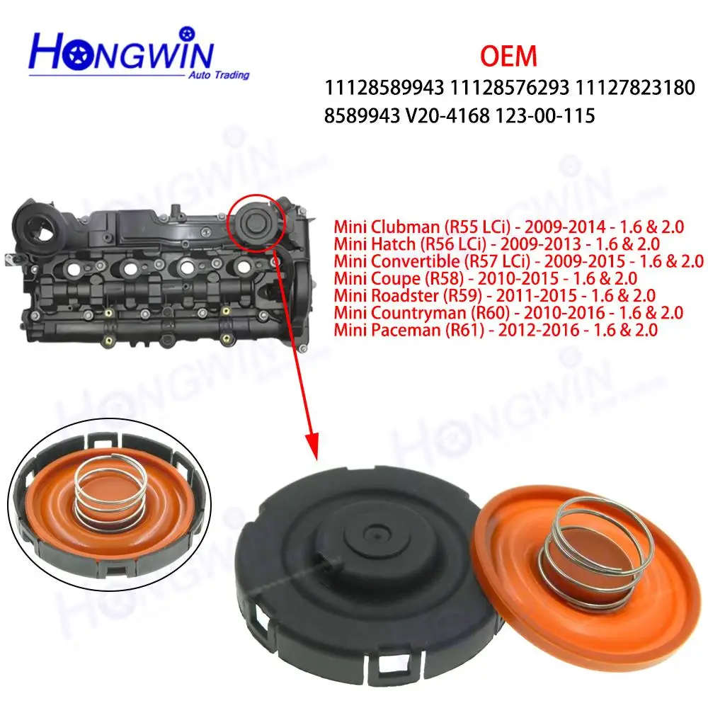 

11128589943 Мембрана крышки клапана PCV двигателя для Mini Clubman R55 LCi Hatch R56 LCi Coupe R58 Roadster R59 1,6 2,0 11128576293