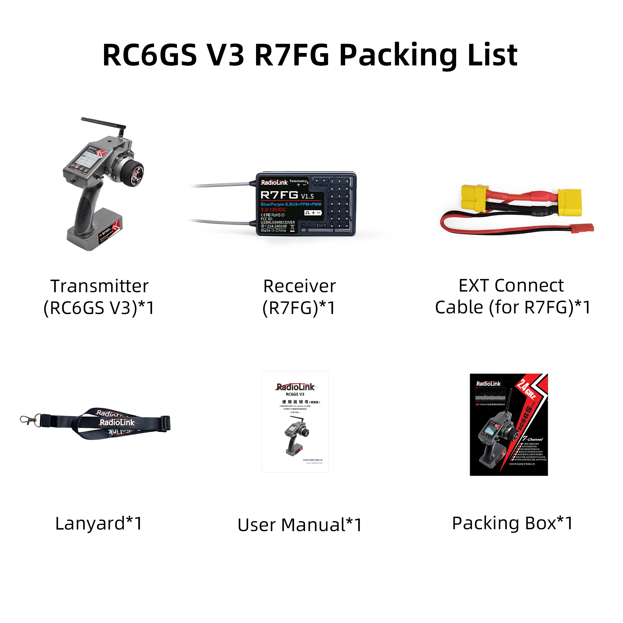 Radiolink RC6GS V3 2,4G 7-Kanal Funksender mit R7FG Empfänger, Gyro und Telemetrie, Fernbedienung für RC-Auto und -Boot – Detail 2