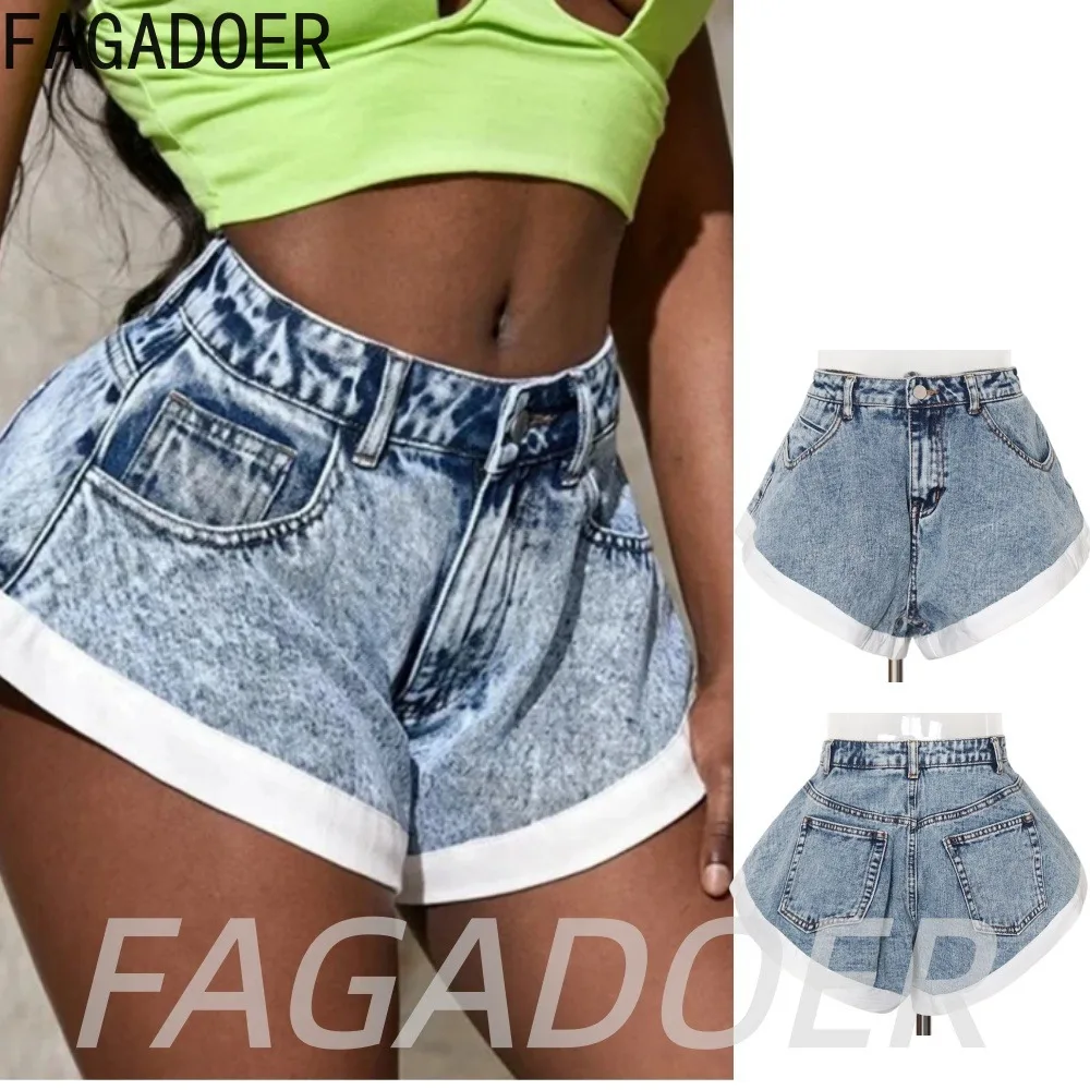 

FAGADOER Fashion Denim Shorts Summer Casual White Patchwork High Waist Jeans Cool Girl Streetwear Party Club Loose Jean Pants