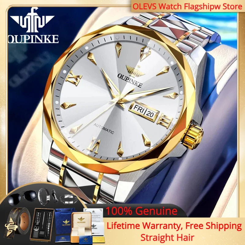 

OUPINKE 3315 Men Watch Fashion Rhombus Mirror Tungsten Steel Waterproof Watch Luxury Men Imported Automatic Mechanical Watch