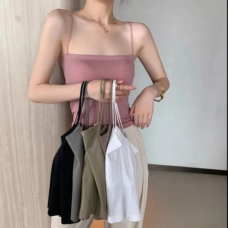 

Padded Vest Sling Spaghetti Strap Base Cup Tube Top One Piece Underwear Long Shirt Anti-Skid Cup Sleeveless Women