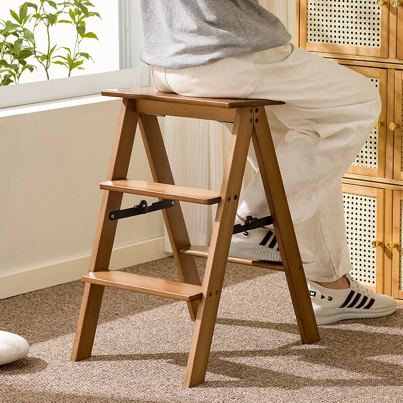Household Multifunctional Kitchen High Stool Foldable Stool High Three Steps Ladder Stool Portable Thickened Small Bench Bar Sto