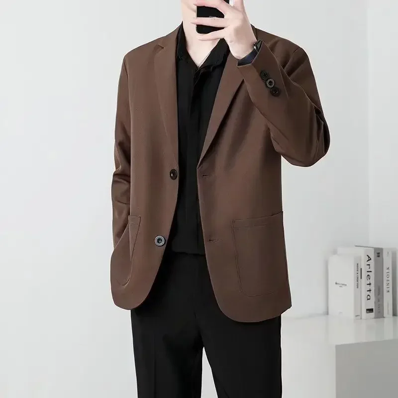 Brown Oversize Plus Big Size Jacket for Men Long Man Suits and Blazers Coats Fashionable Fashion 2024 New in Simple Breasted