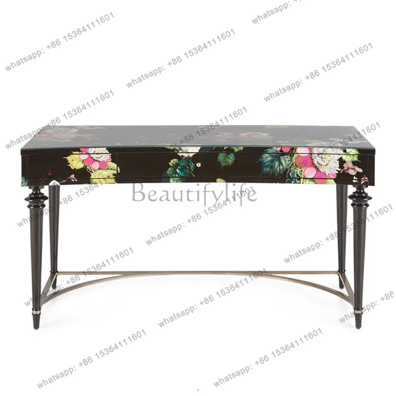 

American light luxury solid wood dressing table French retro hand-painted desk with drawers
