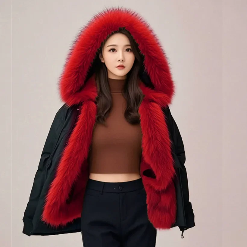 Pai التغلب معطف المرأة شتاء 2025 جديد سميكة الذهبي فرو المنك سترة للإزالة الفراء الداخلي واحد أبلى معطف قصير الإناث