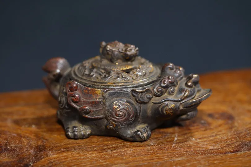 Pure copper, old spotted copper, gold painted ornaments, golden toad, incense burner, tray tower, incense burner, home shop, sup