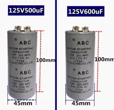 500uF 500MFD 125V AC Motor Starting Run Capacitor Gray 45x100mm