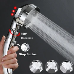 3 Modes High Pressure  Big Boost Shower Head Water Saving Chrome Round ABS Rainfall Shower With Stop Button Bathroom Accessoies