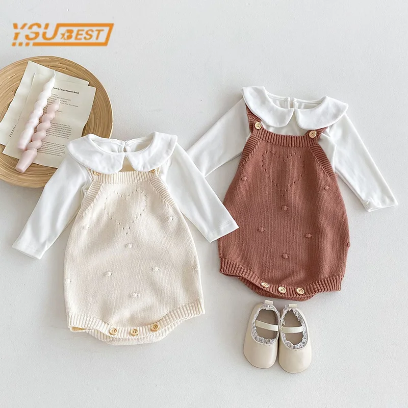 Infant Baby Girls Boys Romper Sleeveless Solid Color Hollow Out Knit Jumpsuit Autumn Kids Baby Girls Boys Rompers Clothes 0-3Yrs