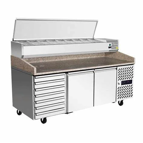 Restaurant Salad bar Counter Work Table Chiller Commercial Sandwich Prep Table Pizza Refrigerator with Granite Marble Top - view 5