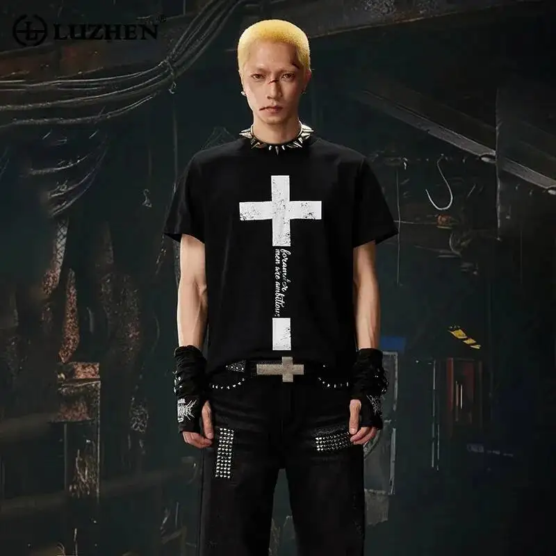 LUZHEN 2026 Summer Printed Pattern Round Neck Short Sleeve T-shirts Men's Fashion Handsome High Quality Pure Cotton Tops JY6744
