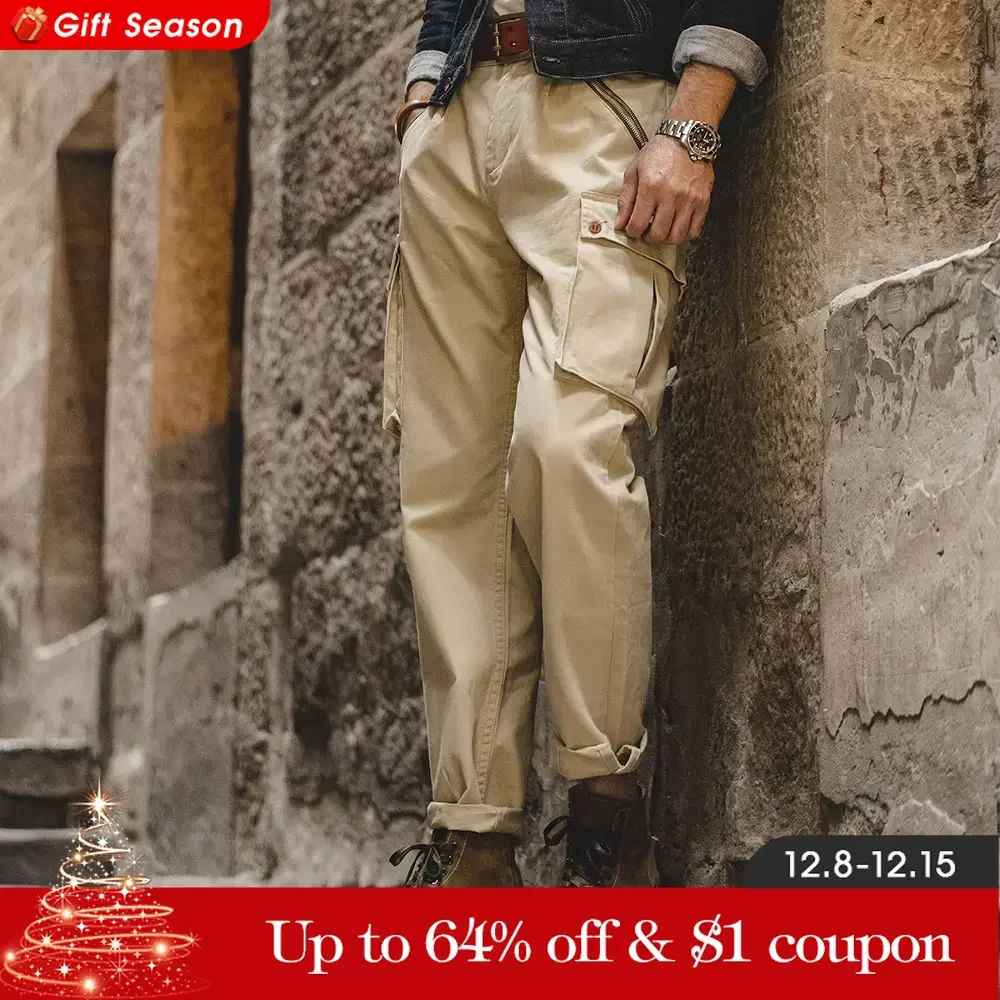 Maden American Vintage Khaki Mountain Pants Washed Mid Waist Straight Leg Casual Pants Men\'s Trendy Long