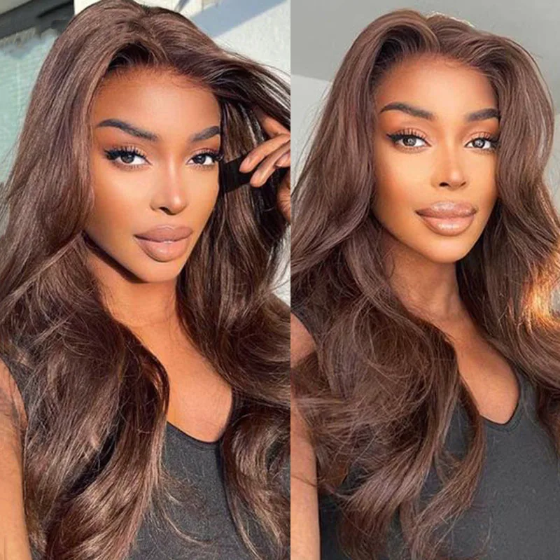 Body Wave Lace Front Human Hair Wigs Brown Colored 13x4 Lace Frontal Wigs for Women Pre Plucked Wavy Lace Wigs with Baby Hair