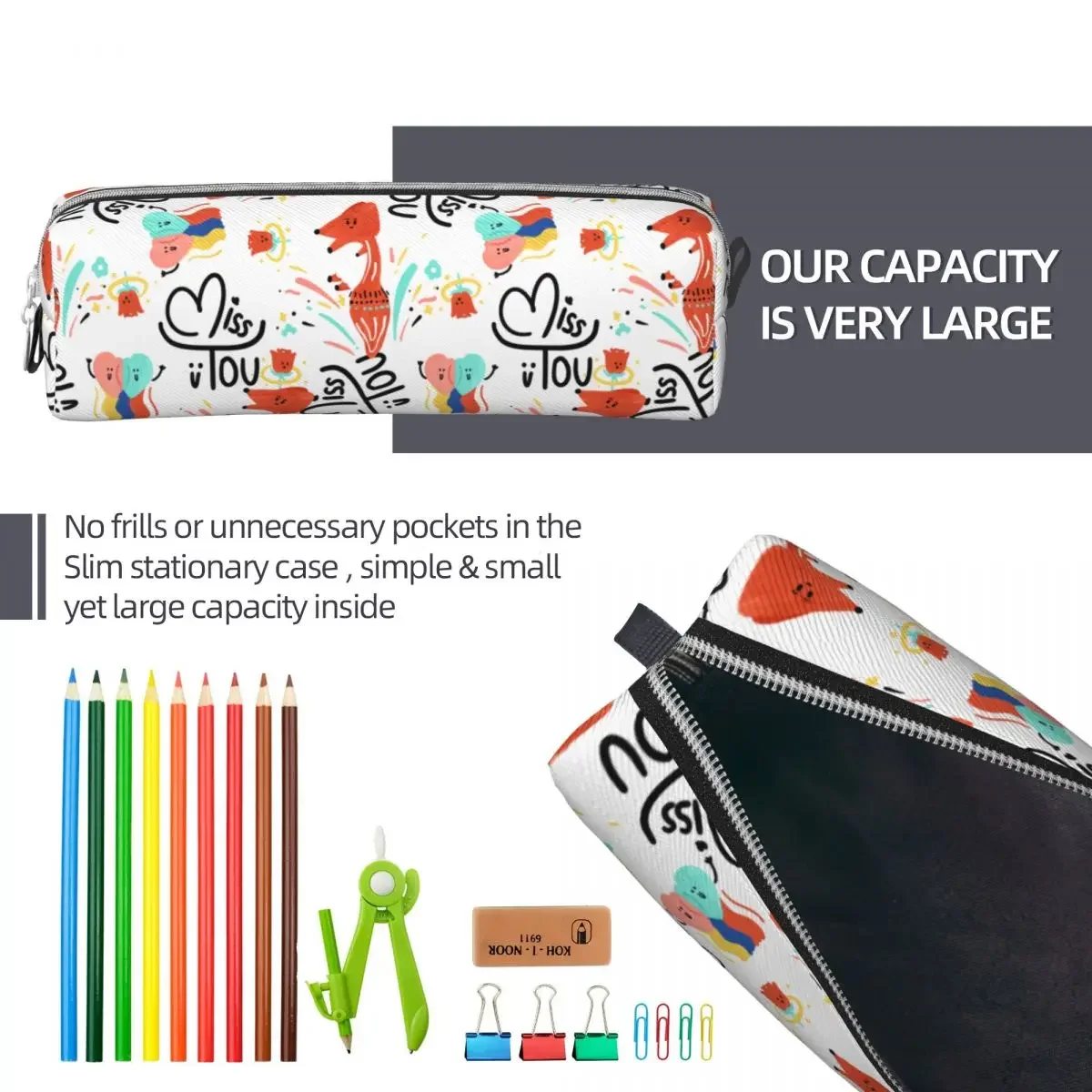 Fox Graffiti Hand Painting Lápis Case, Cute Pen Holder Bags para Student, Grande armazenamento, Office Zipper Pencilcases