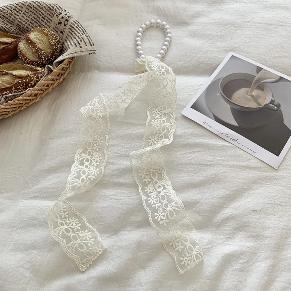 

Elegant French Style Lace Ribbon Hair Rope Mesh Temperament Sweet Neck Strap Ponytail Holder Pearl Hair Circle Wedding