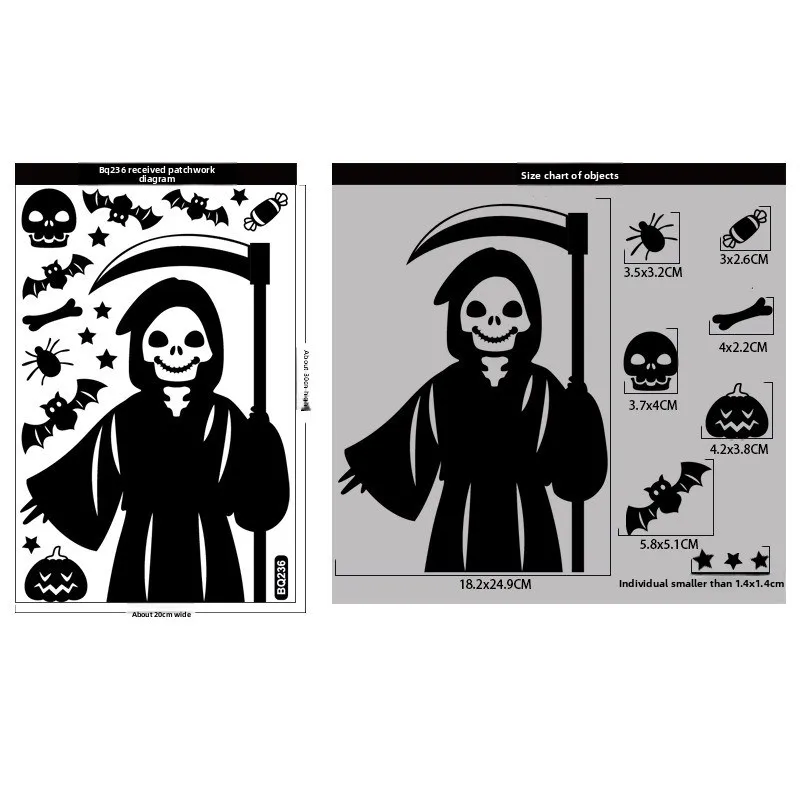 Halloween Giant Ghost Monster Ghost Window Stickers Witch Skeleton Halloween Party Decoration Static Glass Stickers