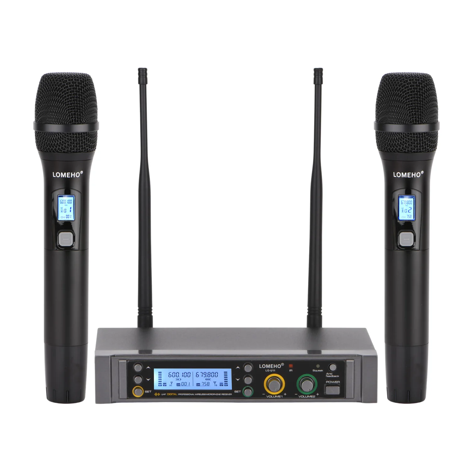 

Dual Channel Wireless Microphone Professional System Handheld UHF Dynamic Mic 500+MHz DC Anti-feedback for Party Karaoke LO-U11