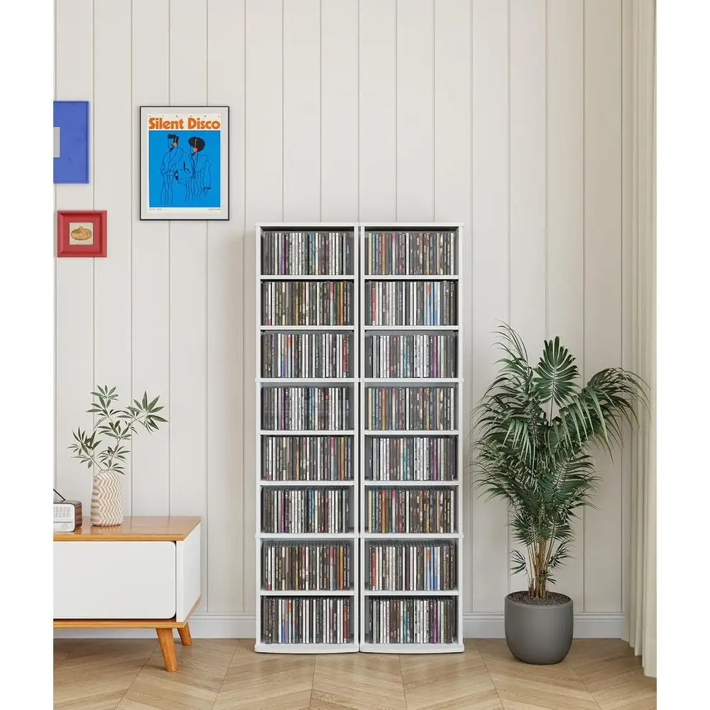 CD Tower Storage Rack, 8-Tier CD Storage Shel with Adjustable Shelves DVD Stand Tower or Living Room Bedroom Oice, White