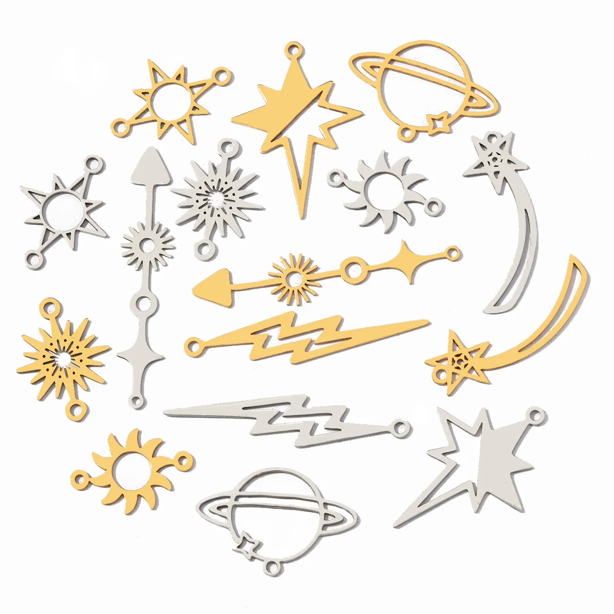 10pcs/Lot Stainless Steel Vertical Star Sun Arrow DIY Charms Hollow Circle Cloud Star Necklace Pendants Woman Jewelry Findings