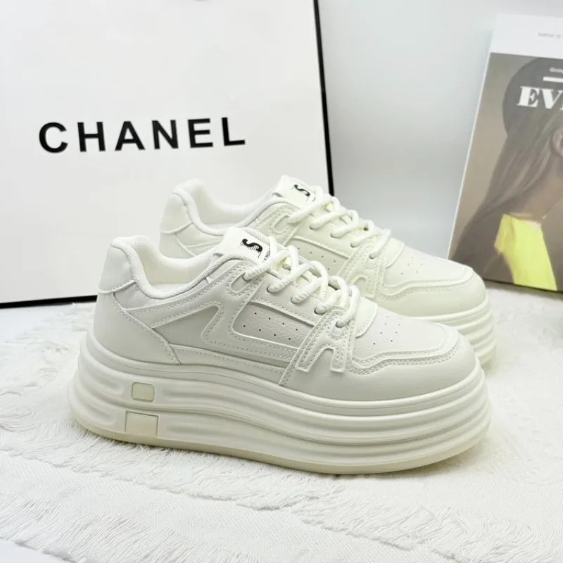 New Cutout Patchwork Women Chunky Platform Sneakers Retro Layered Thick Sole Cream White Height Boost Daily