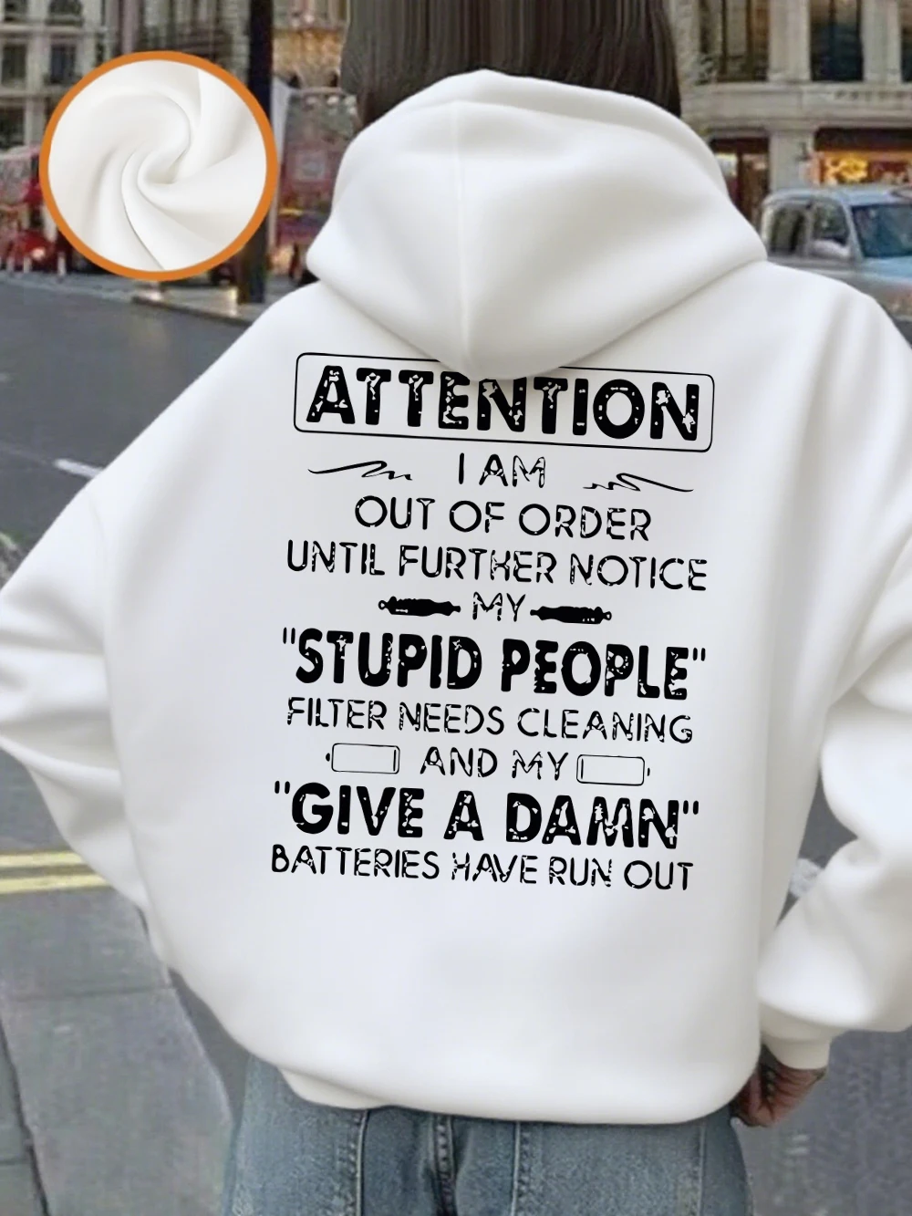 Atenção frases engraçadas estampas hoodies feminino inverno velo quente pulôver solto bolso moletom casual desportivo roupas femininas