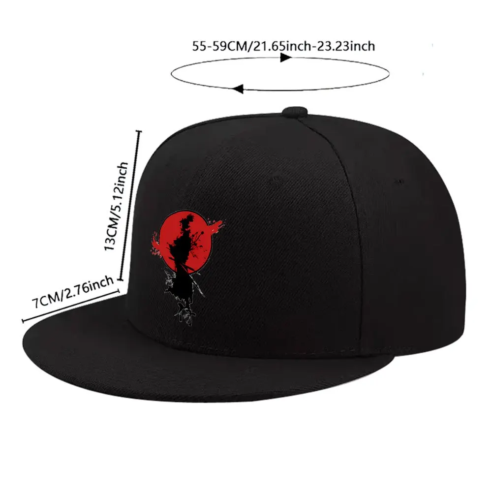 Samurai Print Flat Brim Baseball Cap Unisex Adjustable Casual Outdoor Hat for Daily Wear