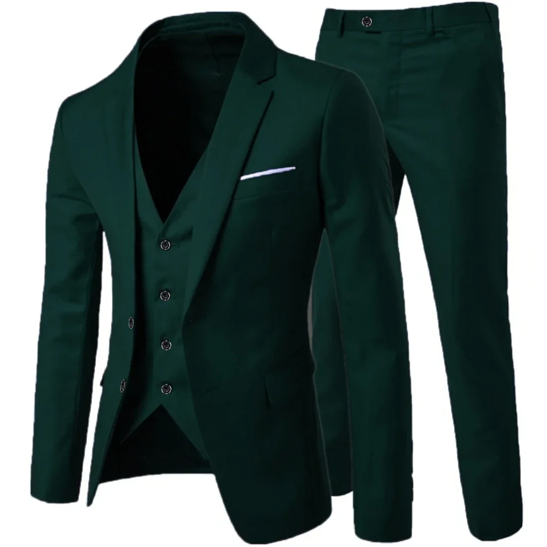 Conjunto de 3 piezas de traje de Caballero de negocios para hombres, traje clásico de boda, vestido Delgado sólido, chaqueta de gama alta, pantalones de novio