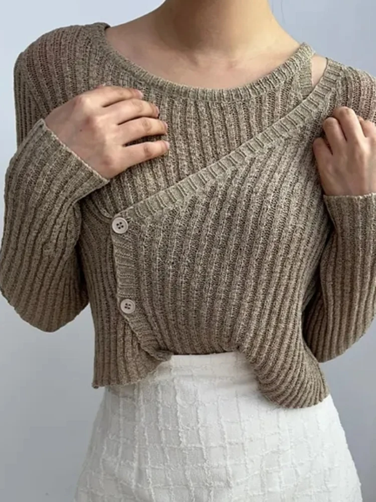 Women's Early Autumn Thin Knitted Sweater Fashionable Hollow out Design Long Sleeve Air Conditioning Shirt Sun Protection Top