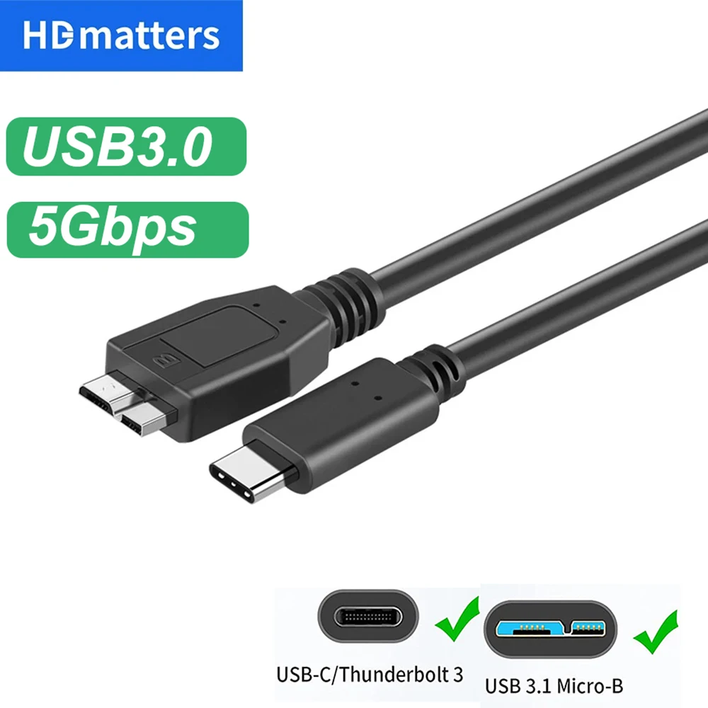 USB C to Micro B 3.0 cable Short 5Gbps USB 3.1 USB-C to USB 3.0-Micro B data Sync cord for Hard Drive Disk HDD SSD cable WD