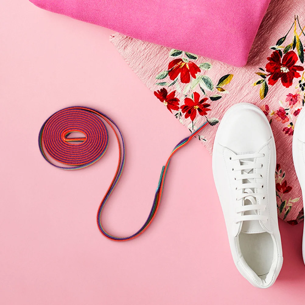 زوج واحد من رباط الحذاء بألوان قوس قزح متدرج ومتين من البوليستر الملون للأحذية الكاجوال والأحذية الرياضية بخطوط عمودية #4