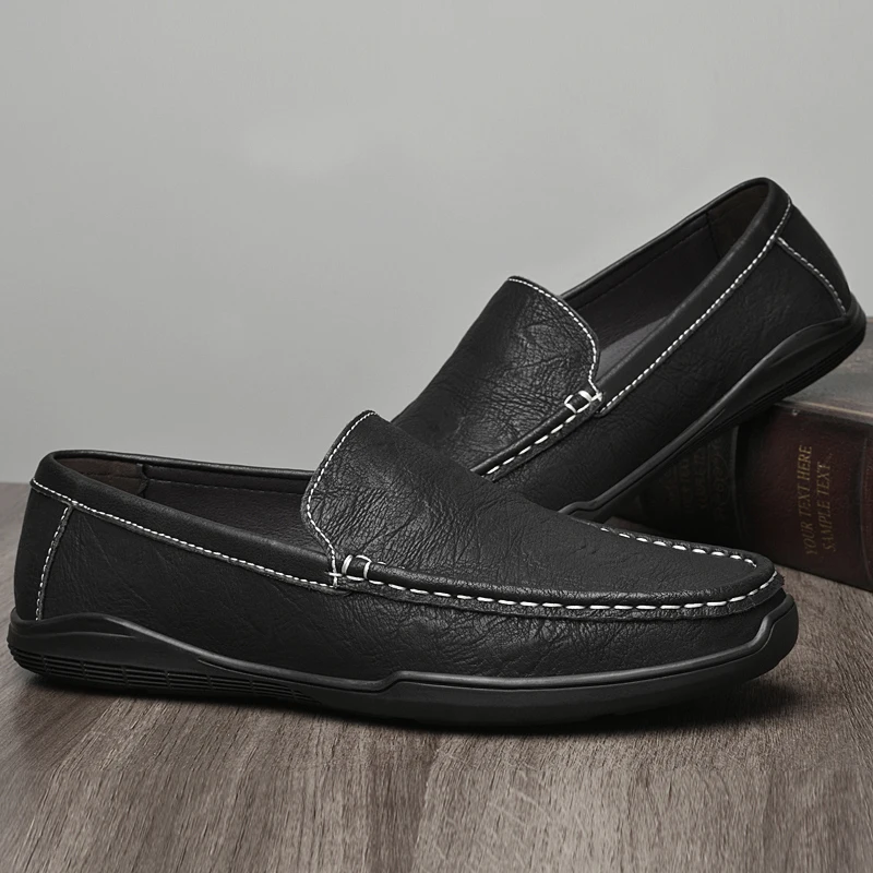 

Мокасины из натуральной кожи, мужская обувь без шнуровки, уличная легкая удобная мужская повседневная обувь, мужская мягкая обувь для вождения, мужские мокасины