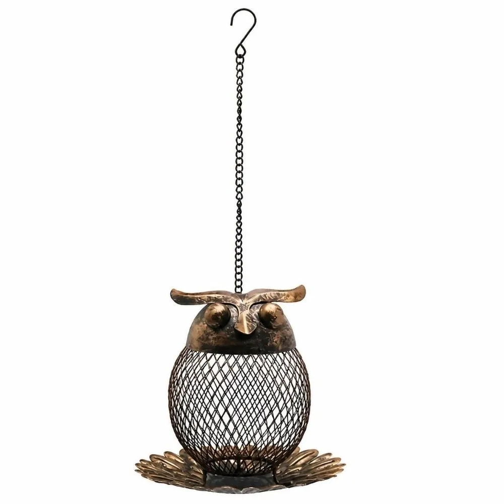 Owl Shape Metal Bird Feeder Rust Proof Bronze Finish Hanging Wild Bird Feeder Metal Mesh Squirrel-Proof Owl Hummingbird Feeder