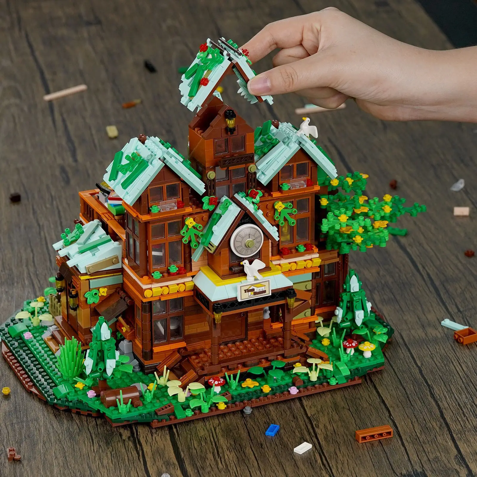 Ensemble de blocs de construction Lego compatibles, lumières de maison en bois, Mini jouets de jardin forestier, cadeaux pour enfants et adultes, garçons et filles