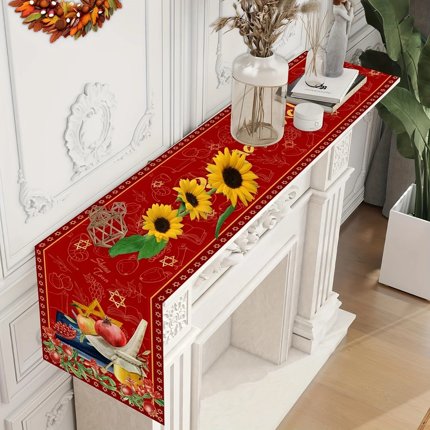 Rosh Hashanah Linen Table Runner Home Decor Shana Tova Honey Horns Pomegranate Kitchen Dining Table Runners Jewish Party Decor