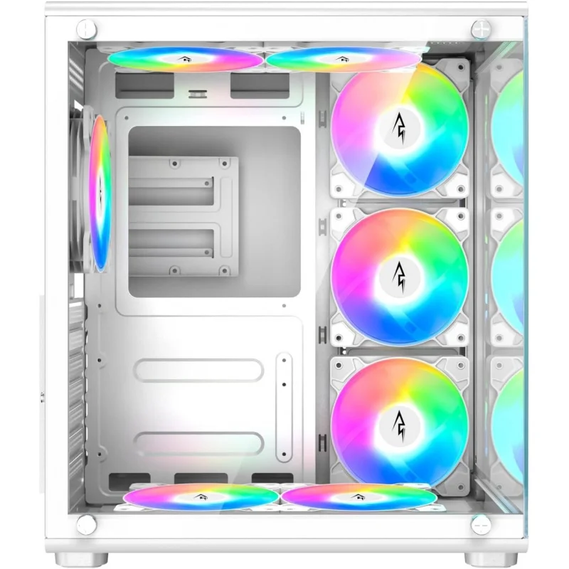 حافظة ألعاب متوسطة البرج - زجاج مقسى، تتضمن مراوح ARGB مقاس 6 × 120 مم ومحور مروحة ARGB ذو 10 منافذ مع جهاز تحكم عن بعد، ودعم ATX/M-ATX/ITX،
